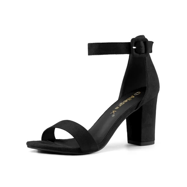 284H 17 Woman Open Toe Chunky High Heel Ankle Strap Sandals Black /US 10 | Walmart (US)