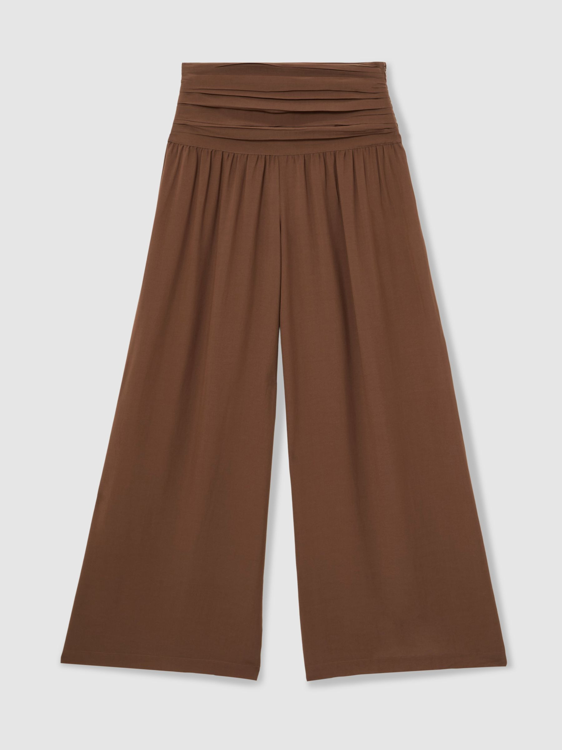 Reiss Lyocell Blend Wide Leg Trousers in Brown - REISS | Reiss UK