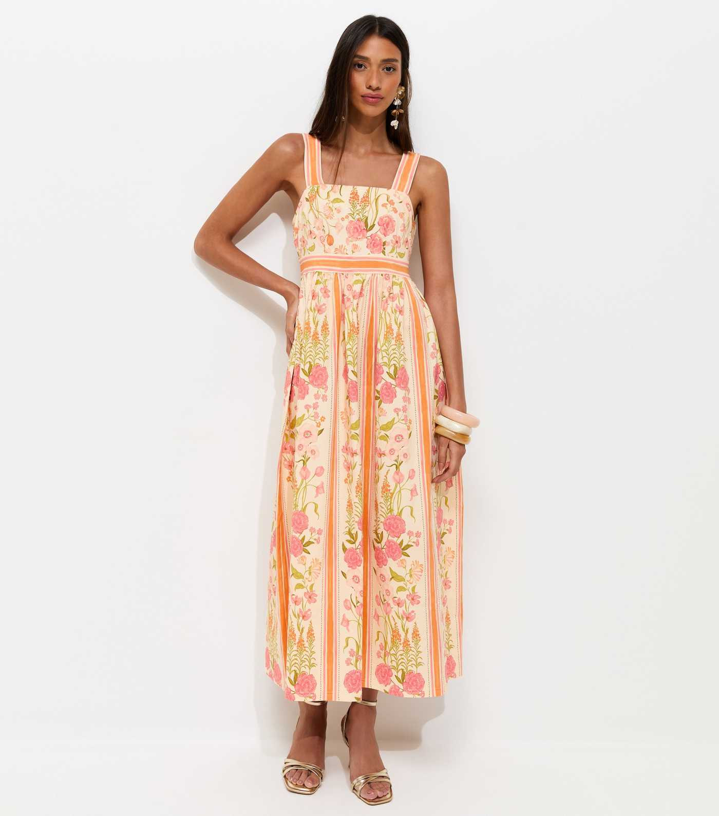 Orange Border Floral Print Midi Dress | New Look | New Look (UK)