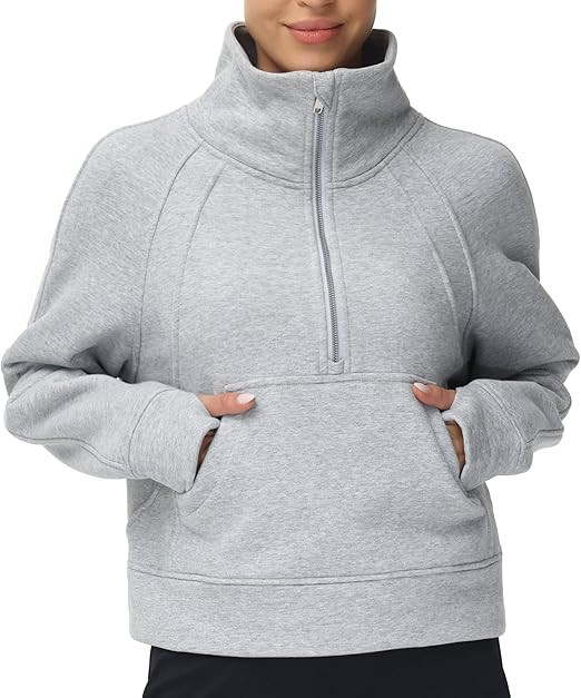 THE GYM PEOPLE Womens' Half Zip Pullover Fleece Stand Collar Crop Sweatshirt with Pockets Thumb H... | Amazon (US)