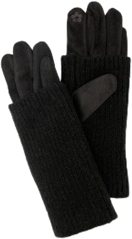 2-in-1 Faux Suede Gloves with Ribbed Knit Wrist Warmers, Black | Amazon (US)