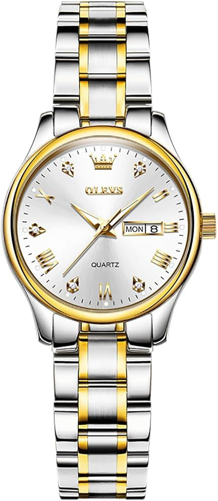 OLEVS Women Watches Date and Day,Ladies Watches with Silver Gold Stainless Steel,Elegent Female f... | Amazon (US)