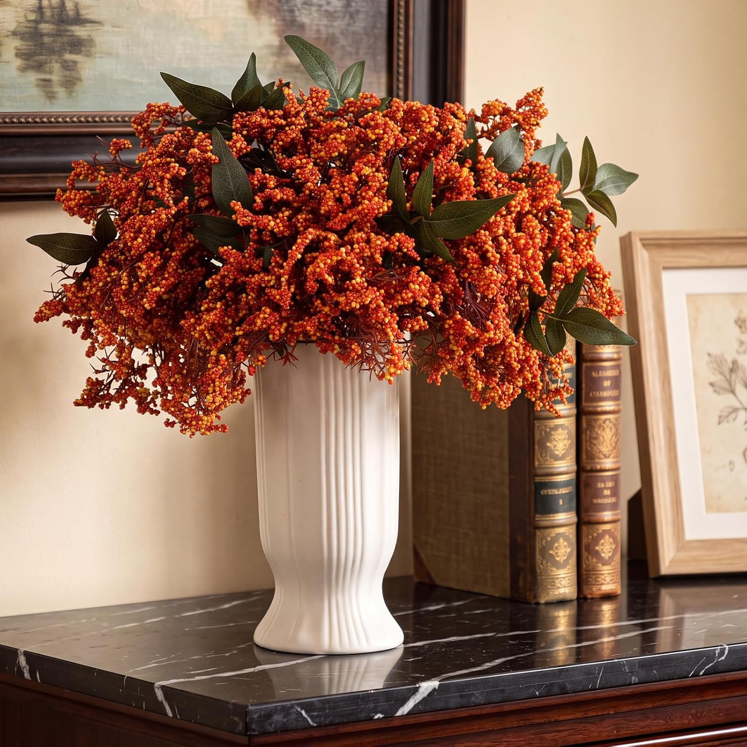 9pcs Faux Berry Stem for Vase Fall Branch Decor Fake Nandina, Orange | Amazon (US)