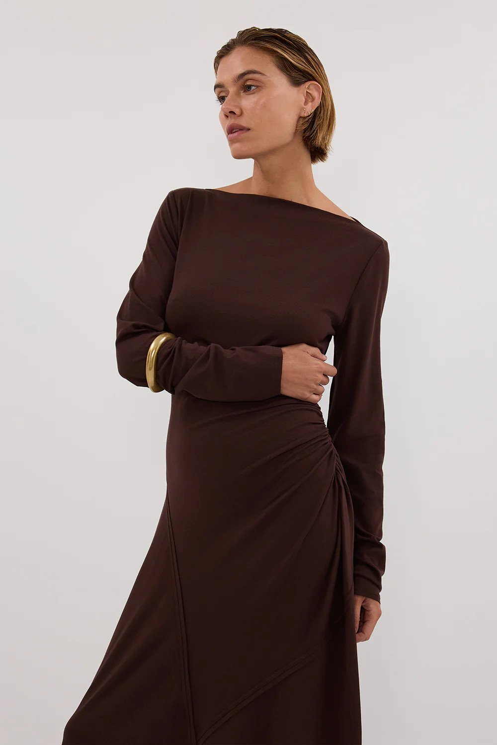 HADLEY CHOC LONG SLEEVE KNIT MAXI DRESS | DISSH