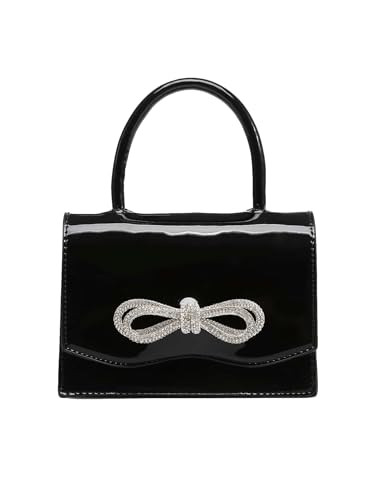 QWINEE Women's Glitter Rhinestone Bow Decor Clutch Purse Prom Bags Sparkle Mini Square Handbags Black one-size | Amazon (US)