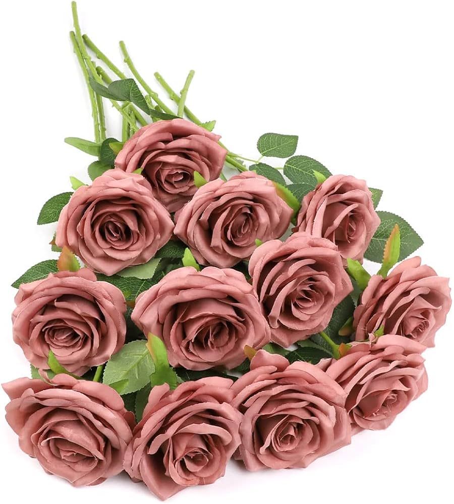 LVEFIT Artificial Rose Flower Dusty Rose Flowers Silk Flowers 12 pcs with Long Stem Silk Roses Bo... | Amazon (US)
