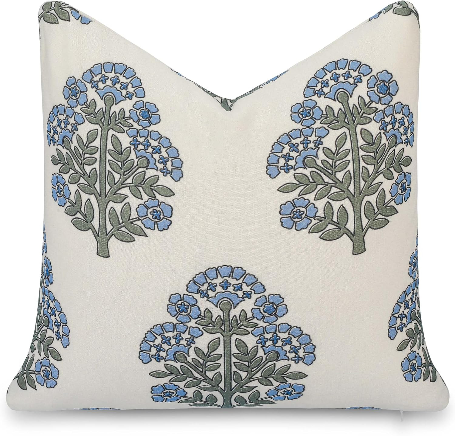 California Casual Coastal Indoor Outdoor Throw Pillow Cover, 20"x20" Water Repellent for Patio, Backyard, Couch, Poolside, Green Light Blue Block Print Hydrangea Flowers | Amazon (US)