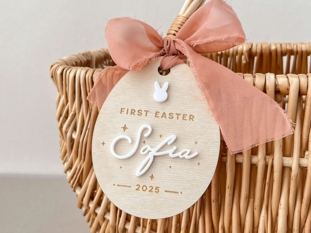 First Easter Baby Easter Basket Bunny Name Tag Baby's First Easter Basket Tag Baby Easter Sign Ea... | Etsy (US)