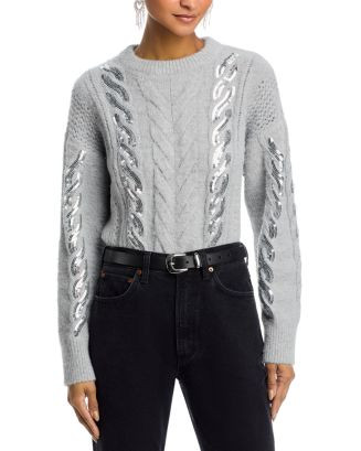 Oversized Sequin Cable Knit Crewneck Sweater - Exclusive | Bloomingdale's (US)