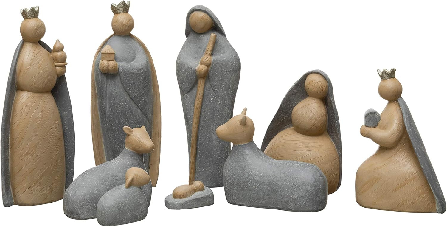 Creative Co-Op 1-1/4"H-9-3/4 H Natural Wood & Resin Nativity, Set of 9 Figures and Figurines, Mul... | Amazon (US)