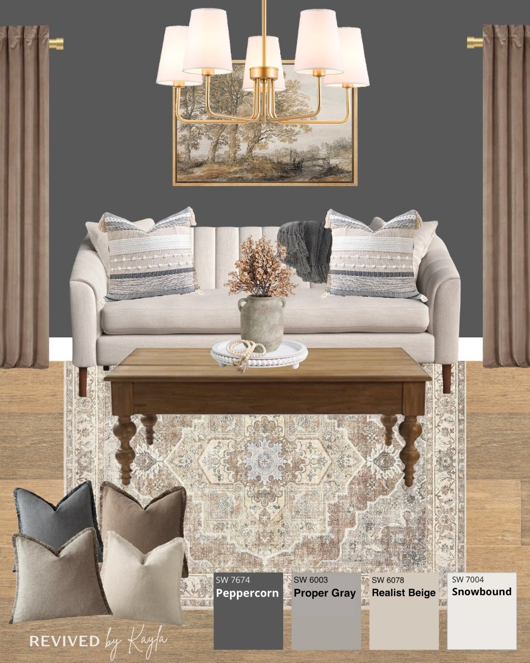 Gray, brown, and beige cozy living room design 🩶 Paint colors from Sherwin Williams 

Living room with dark gray walls, beige couch, brown wood coffee table, brown and gray rug, brown curtains, gray and brown wall art framed canvas, gold chandelier light fixture, mix of gray and brown throw pillows

#livingroom #livingroomdecor #livingroomdesign #greydecor #graydecor #greyandbrown #grayandbrown #moderndecor #homedecor #homedesign #homeinspo #cozydecor #neutralhomedecor #neutralroom #roomdecor #furniture #roomdesign #paintcolors #colorpalette #amazon #amazonhome #amazonfinds #wayfair #magnolia #sherwinwilliams 

#LTKHome #LTKFindsUnder50 #LTKFindsUnder100