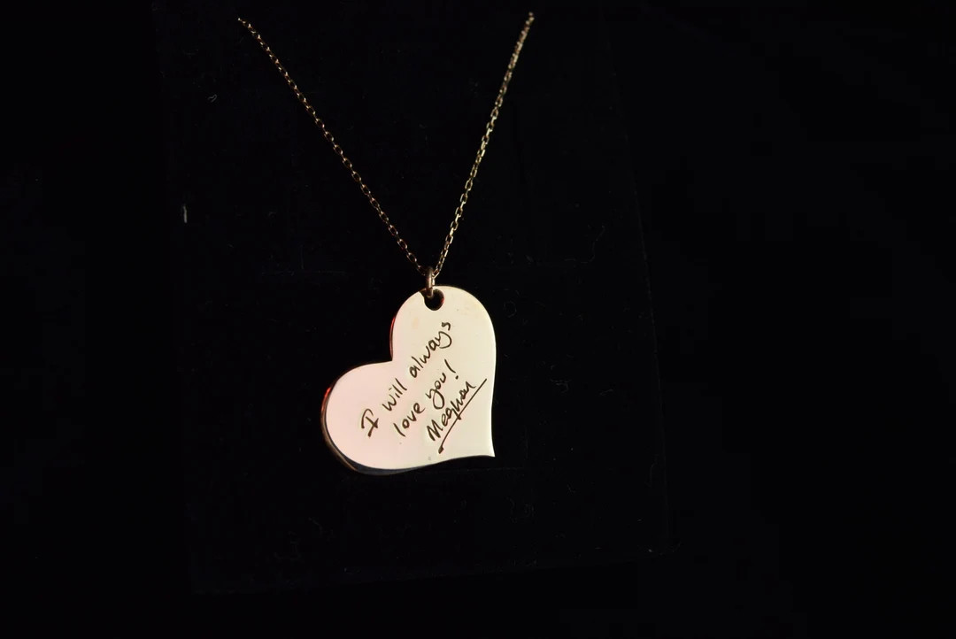 Engraved Heart Necklace, Fingerprint Necklace Heart, Custom Heart Necklace Gold, Handwriting Neck... | Etsy (US)