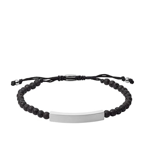 Fossil Men's Beaded/Steel Engravable ID Bracelet, Color: Silver/Black (Model: JF03247040) | Amazon (US)