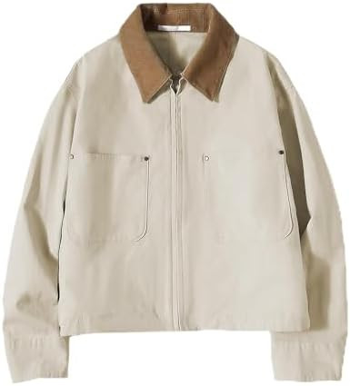 Womens Cropped Bomber Jacket Corduroy Collar Barn Coat Lightweight Utility Zip Up Cotton Canvas W... | Amazon (US)