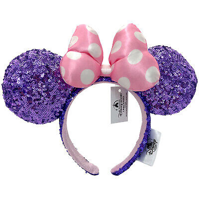 Purple Sequin Minnie Mouse Ears Disney Parks Pink Polka Dot Cute Bow Headband | eBay | eBay US