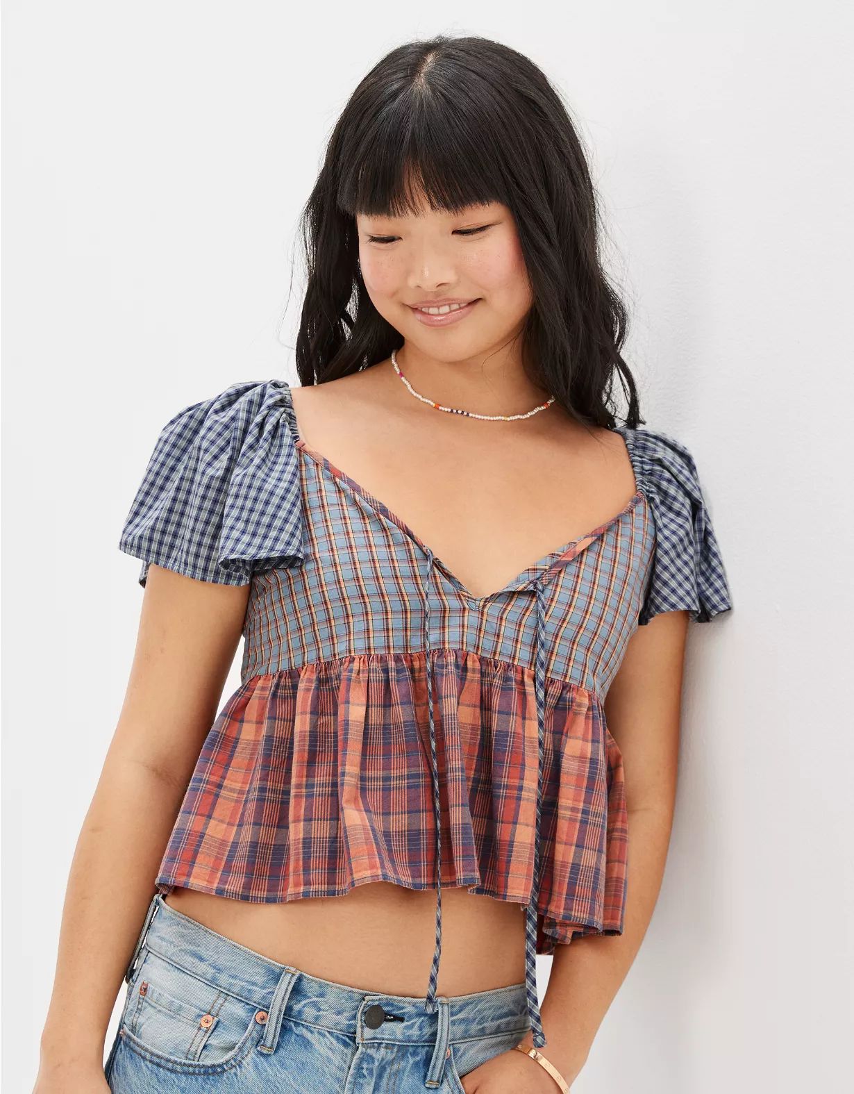 AE V-Neck Babydoll Blouse | American Eagle Outfitters (US & CA)