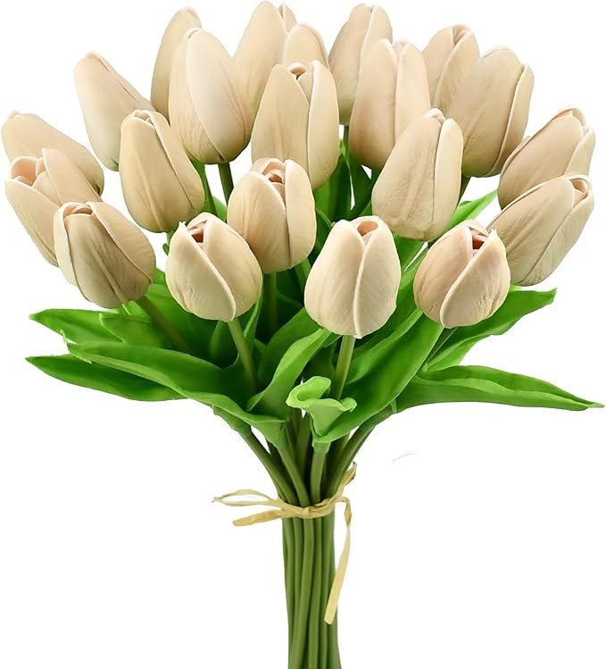 Mandy's Artificial Tulips 20 Stems Light Brown PU Faux Flowers for Valentine's Day and Easter Dec... | Amazon (US)