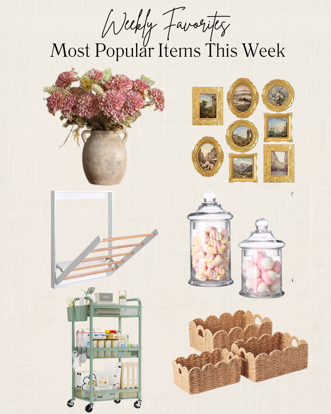 ✨ Weekly Favorites | Your Most-Loved Finds This Week ✨

These were the best-selling and most-clicked favorites this week! 🤍 From timeless French country décor to smart organization finds, these are the pieces everyone has been loving lately.

Whether you're refreshing your home, organizing your pantry or laundry room, or adding a few charming vintage-inspired touches, these favorites are a great place to start. Which one is your favorite?

✨ Shop all of these favorites through the links in this post!

#LTKHome #LTKFinds #AmazonHome #FrenchCountryStyle #FrenchCountryDecor #TraditionalHome #HomeDecor #HomeOrganization #LaundryRoom #PantryOrganization #VintageInspired #NeutralHome #CozyHome #AmazonFinds #WeeklyFavorites
 

 