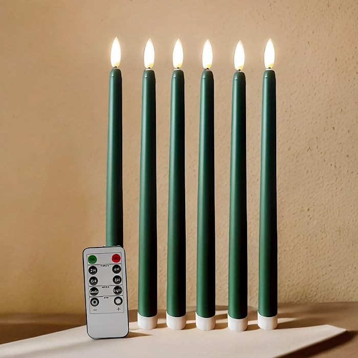 Green Taper Candles Set of 6
        LED, Flameless, Flickering, Battery, with Remote Timer, Cand... | Amazon (US)