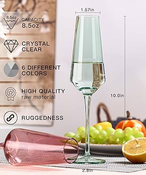 Colored Champagne Flutes Set of 6, Large 8.5 Oz Hand Blown Crystal Glasses,Wedding Gifts-Color Ch... | Amazon (US)