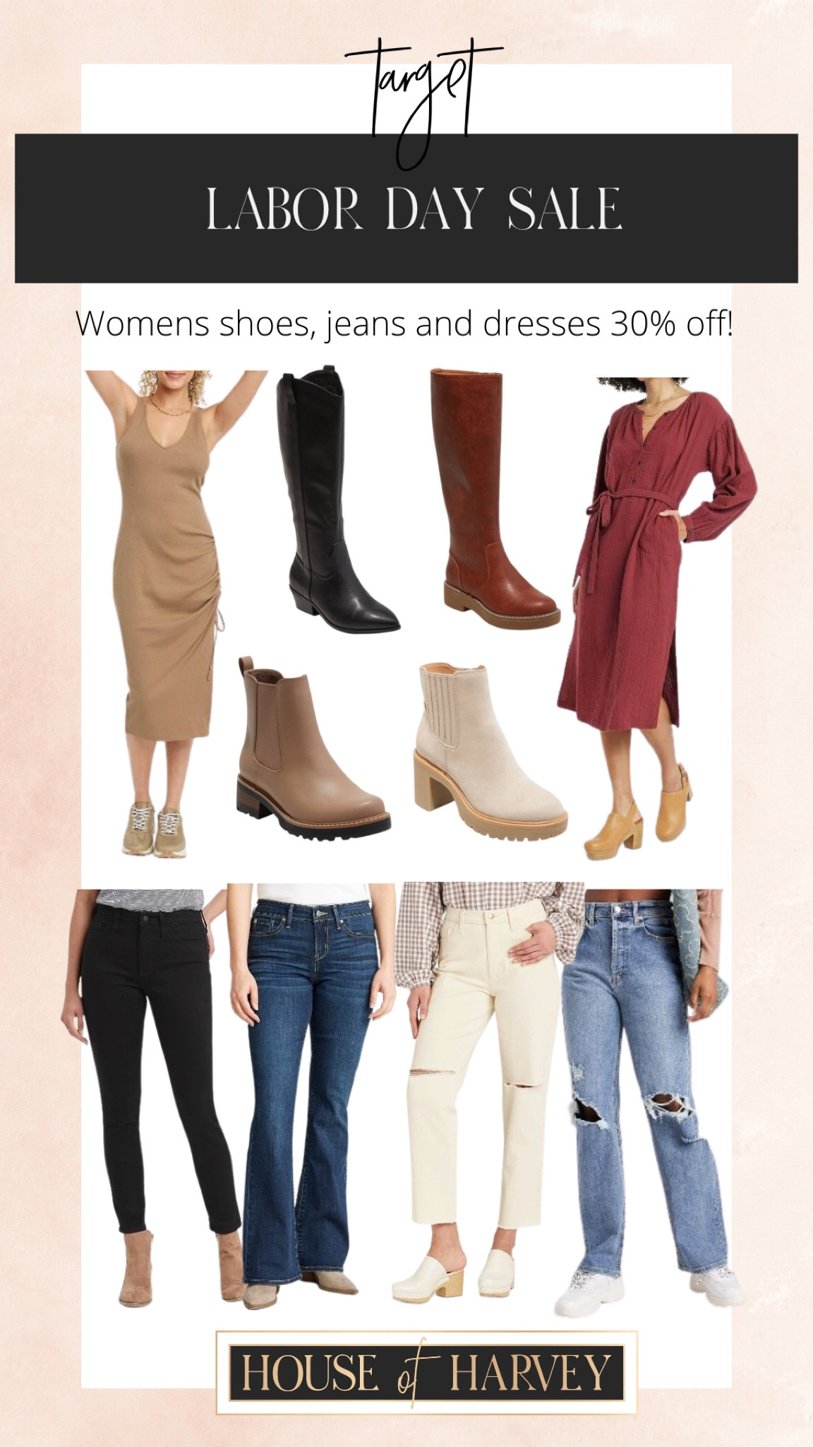 Target 
Labor say sale! 
Women’s dresses, shoes, denim at 30% off! 

#LTKunder50 #LTKstyletip #LTKsalealert