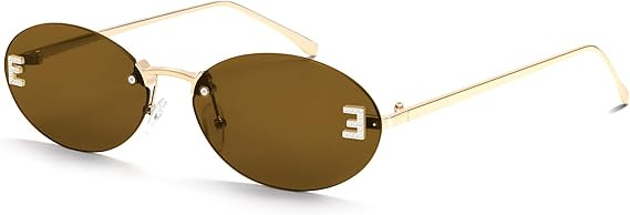 Retro Oval Y2K Sunglasses for Women Men, 2025 Trendy Chic Narrow Gold Metal 90s Sun Glasses Small... | Amazon (US)