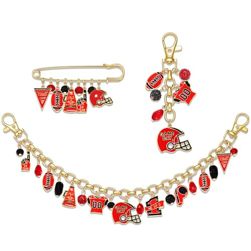 YAHPERN Football Bag Charms Keychains Accessories for Women Game Day Purse Charms for Handbags Football Mom Essentials Accessories Outfits Gifts (Red Black) | Amazon (US)