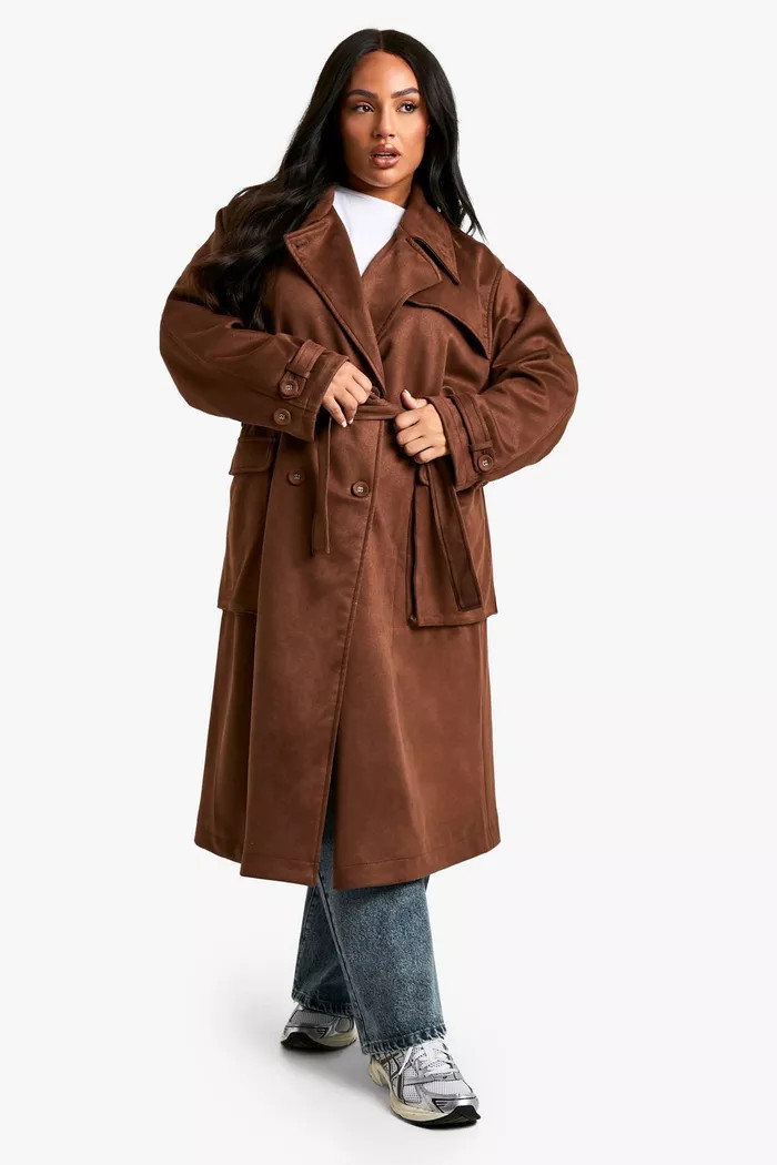Plus Suede Belted Trench Coat | Boohoo.com (UK & IE)