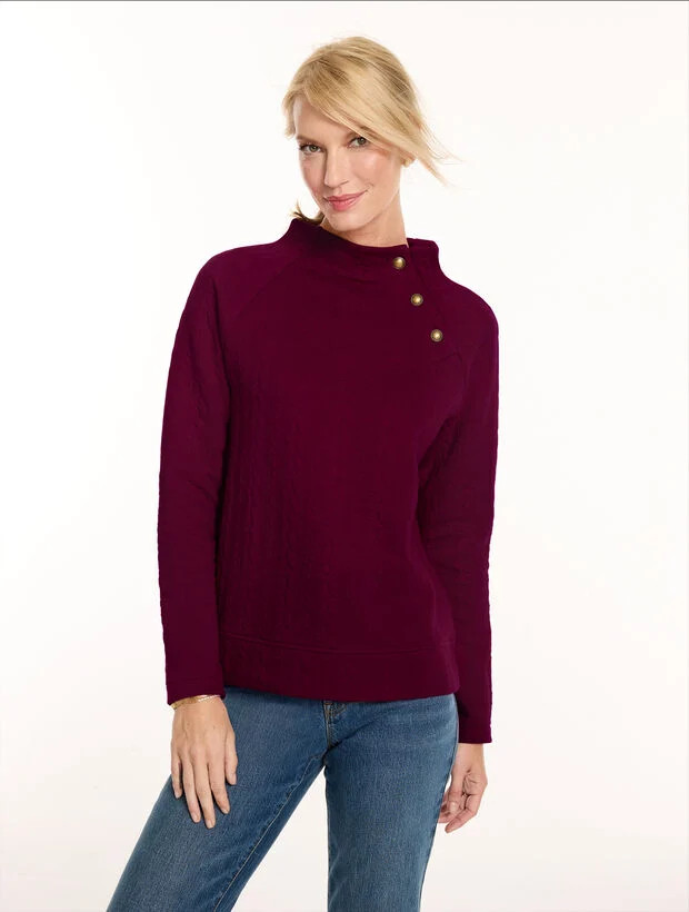 Cable Knit Button Shoulder Sweatshirt | Talbots