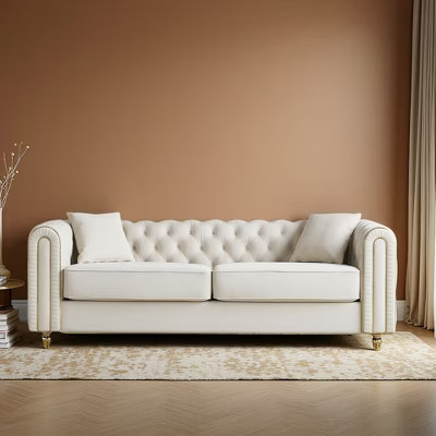 86" Fabric Tufted Sofa with Gold Details & 2 Pillows | Target