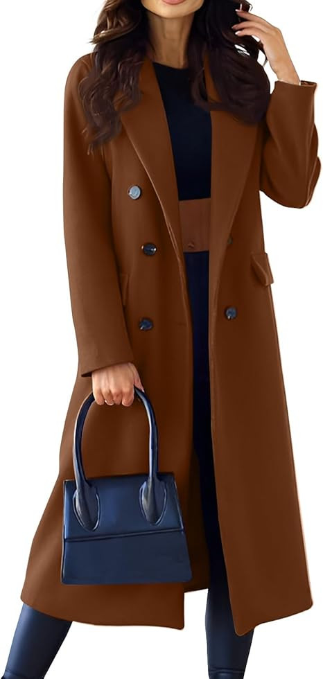 Pea Coats For Women Winter Classic Notch Lapel Double/Single Breasted Trench Coat Wool Blend Long... | Amazon (US)
