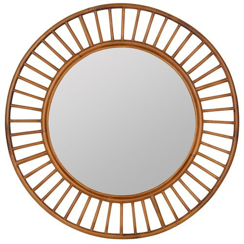 Riley Rattan Round Wall Mirror - Brown | Dressing Mirror, Vanity Mirror - Functional, Aesthetic | One Kings Lane