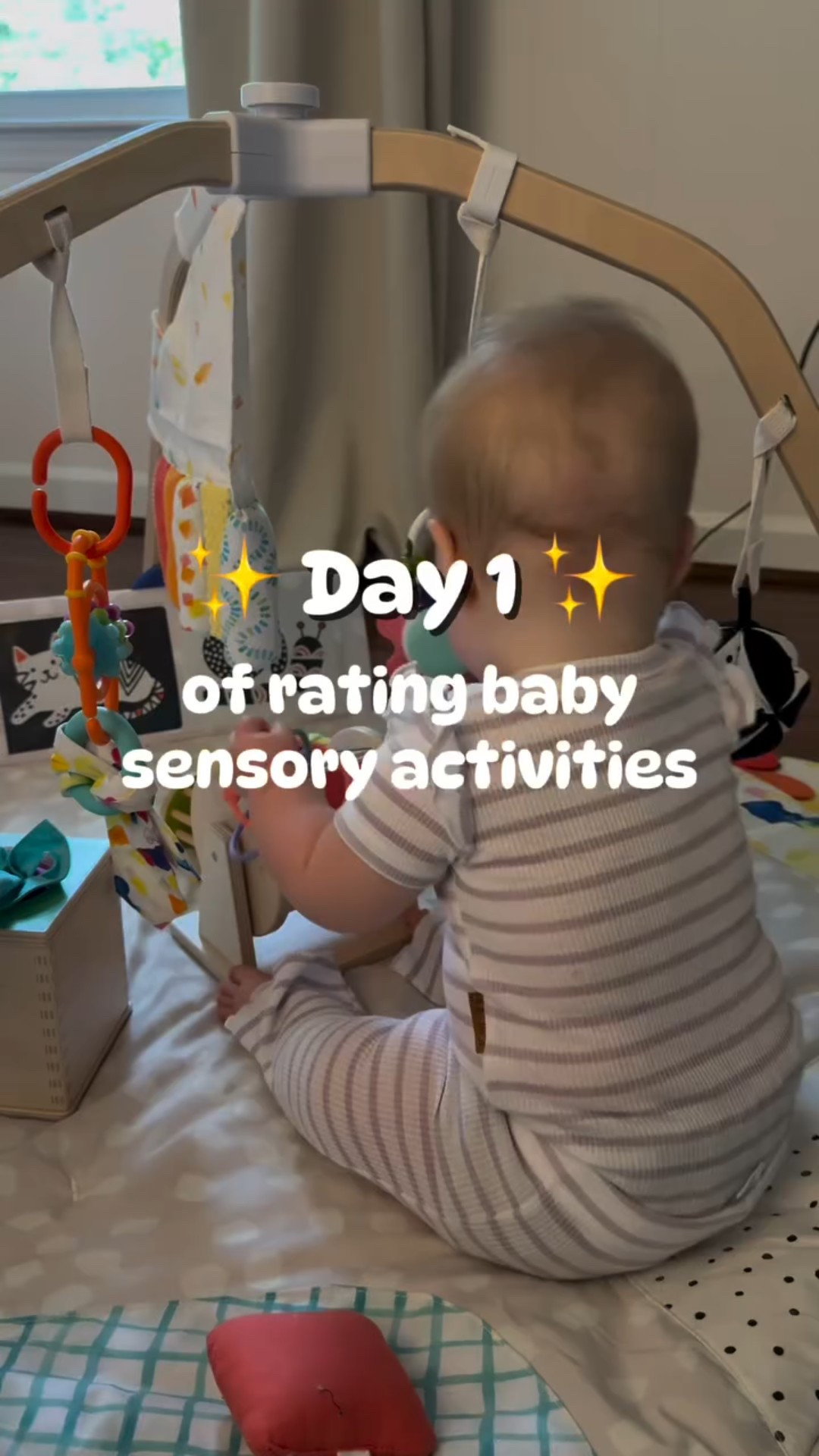 ✨Day 1 of rating baby (4+ months) sensory activities✨ 
•
•
Comment TOY and I’ll send you the products used but feel free to use whatever baby safe toys are around the house already 🫶🏻
