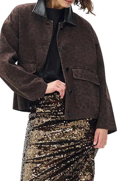 rag & bone Natalia Leopard Print Cotton Jacket in Espresso/Leopard Print at Nordstrom, Size Medium | Nordstrom
