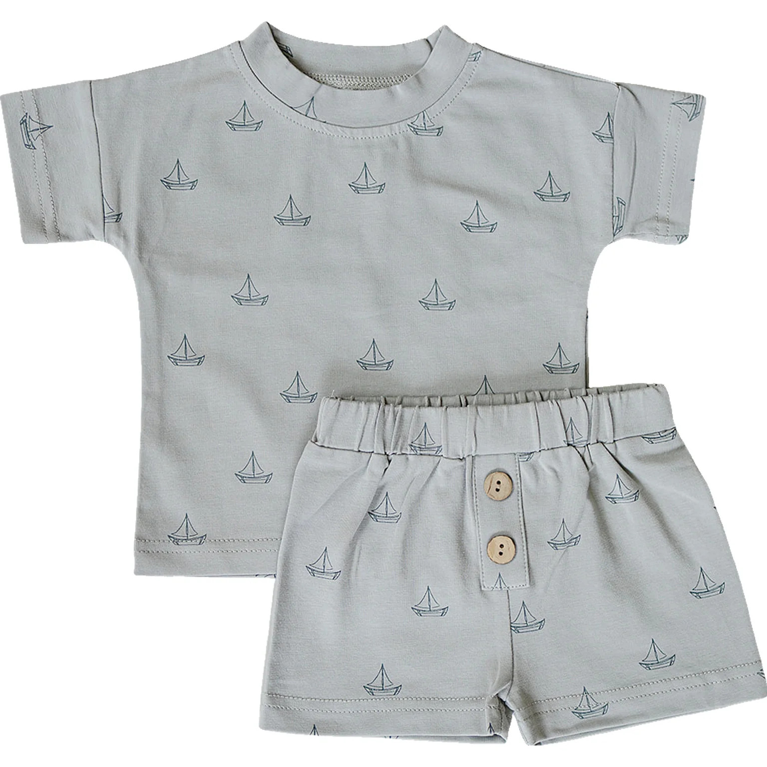 Sailboat Button Short Set | Mebie Baby