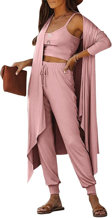 Cosygal Women's Crop Top Cardigan and Wide Leg Long Palazzo Pants Jumpsuit Romper Set Three Piece... | Amazon (US)