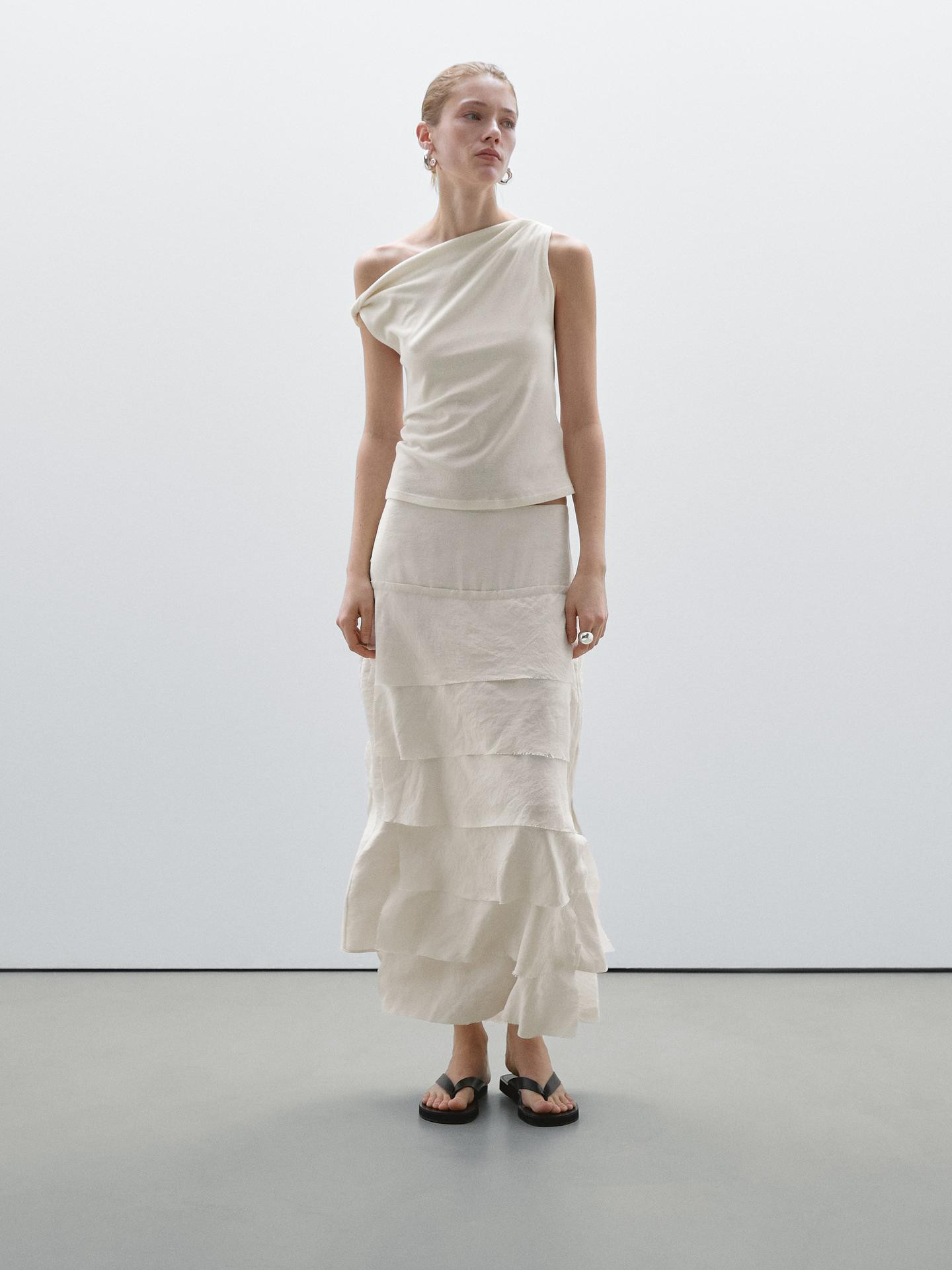 Drapiertes Top aus Baumwolle mit Zierknoten | Massimo Dutti DE