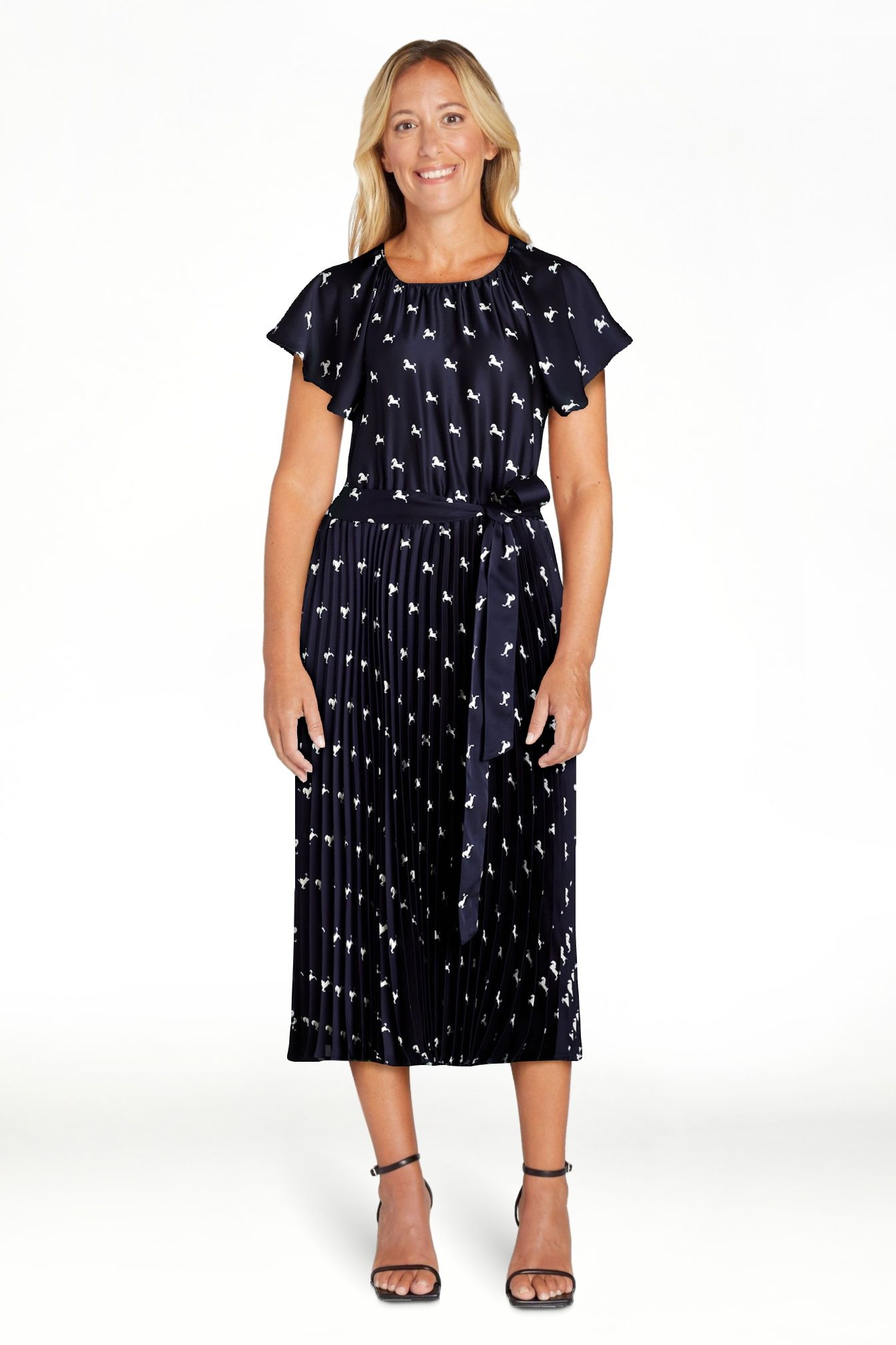 Free Assembly Women’s Pleated Midi Dress with Flutter Sleeves, Sizes XS-XXL | Walmart (US)