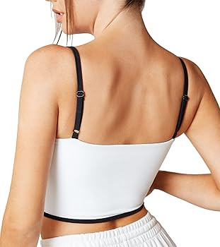 Move With You Sleeveless Spaghetti Strap Padded Sports Bra Tank Tops Square Neck Double Layer Wor... | Amazon (US)