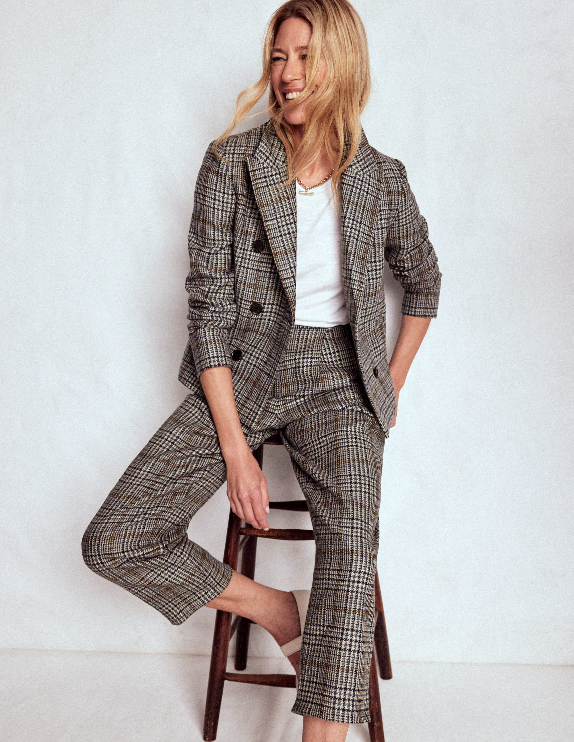 Bloomsbury Wool Trousers-Blue and Grey Prince of Wales | Boden UK