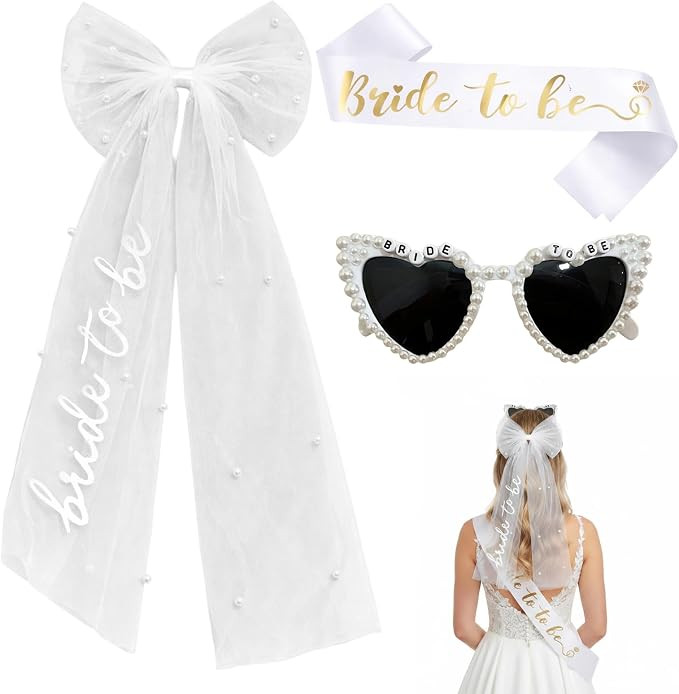 Bride to Be Veil, Hen Party Accessories Set with Bride to Be Sash, Veil and Bride Sunglasses, Bri... | Amazon (UK)