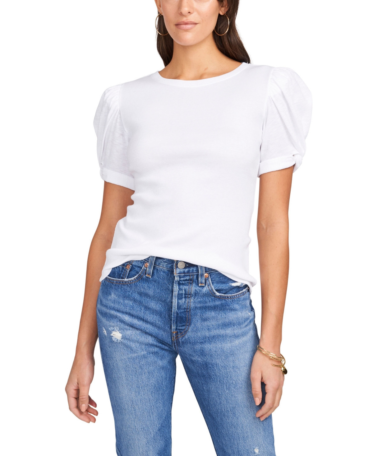 1.state Women's Puff Sleeve Short Sleeve Knit T-shirt - Ultra White | Macy's