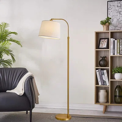 Modern Gold Floor Lamp With White Linen Shade - Slim Design For Living Room, Bedroom & Office | Wayfair North America