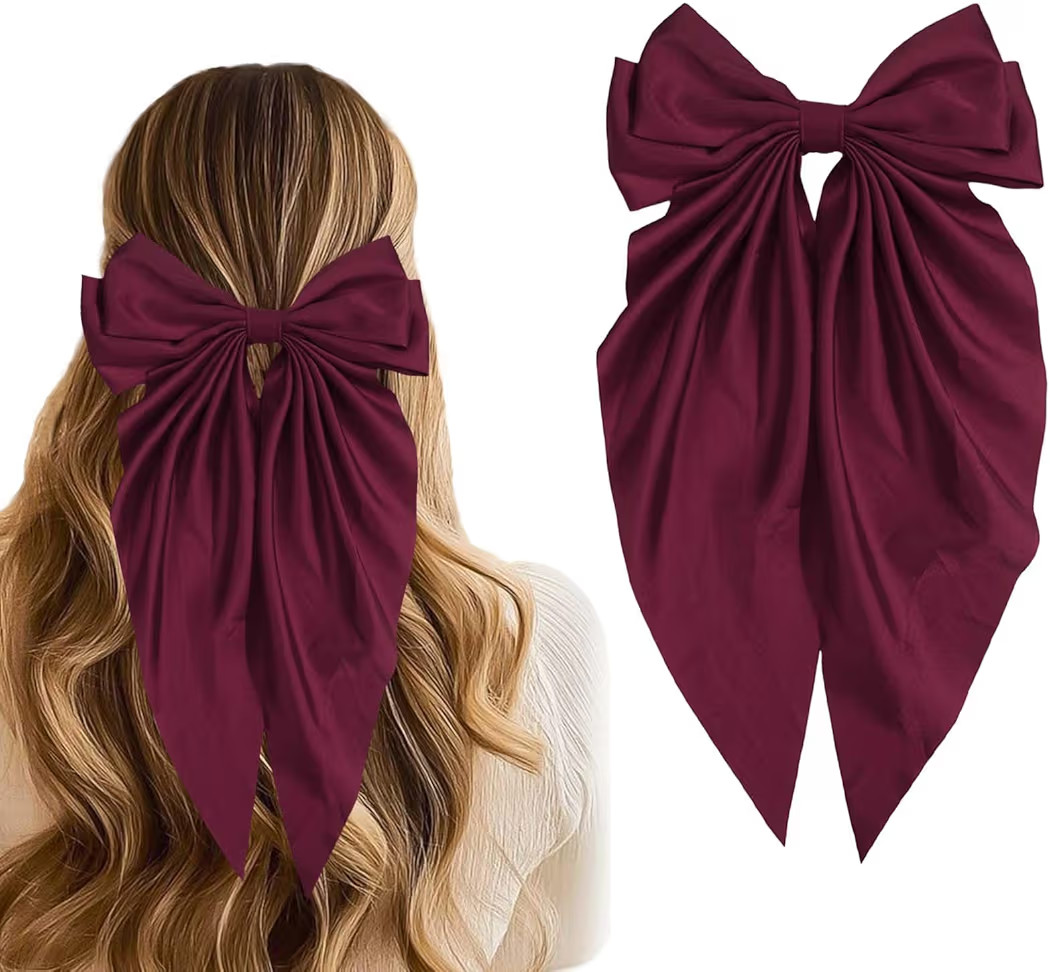 Hair Bows Vintage Bow Clips Dark Red Ribbon Bows Barrettes Large Bowknot Clip Satin Bowknot Frenc... | Amazon (US)