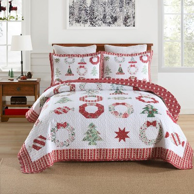 Marcielo 3 Piece Christmas Quilt Set Holiday Candy Print Bedspread Red King | Target