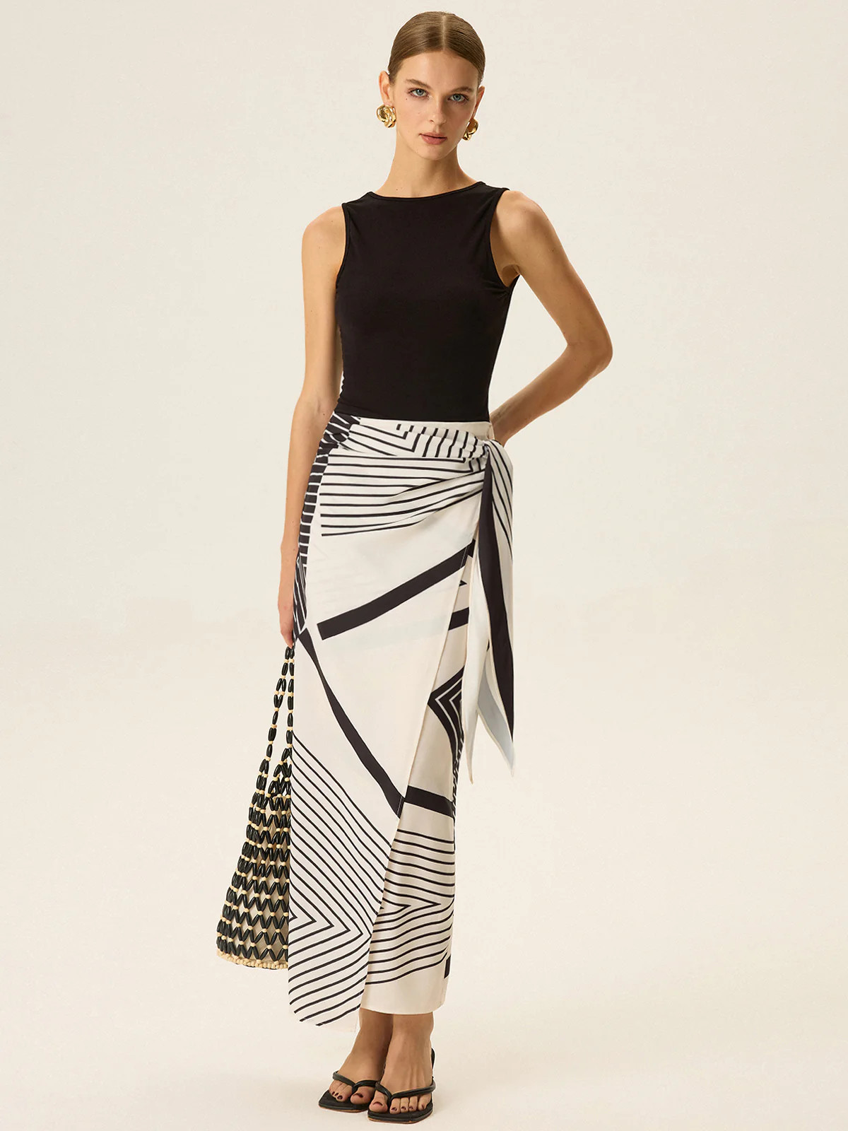 Sleeveless Top and Print Wrap Skirt Set | Commense