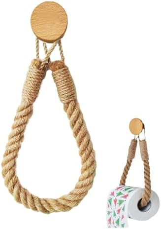 CLDURHGE Natural Handmade Bathroom Tissue Roll Hanger, Retro Wall Mount Hemp Rope Toilet Paper Ho... | Amazon (CA)