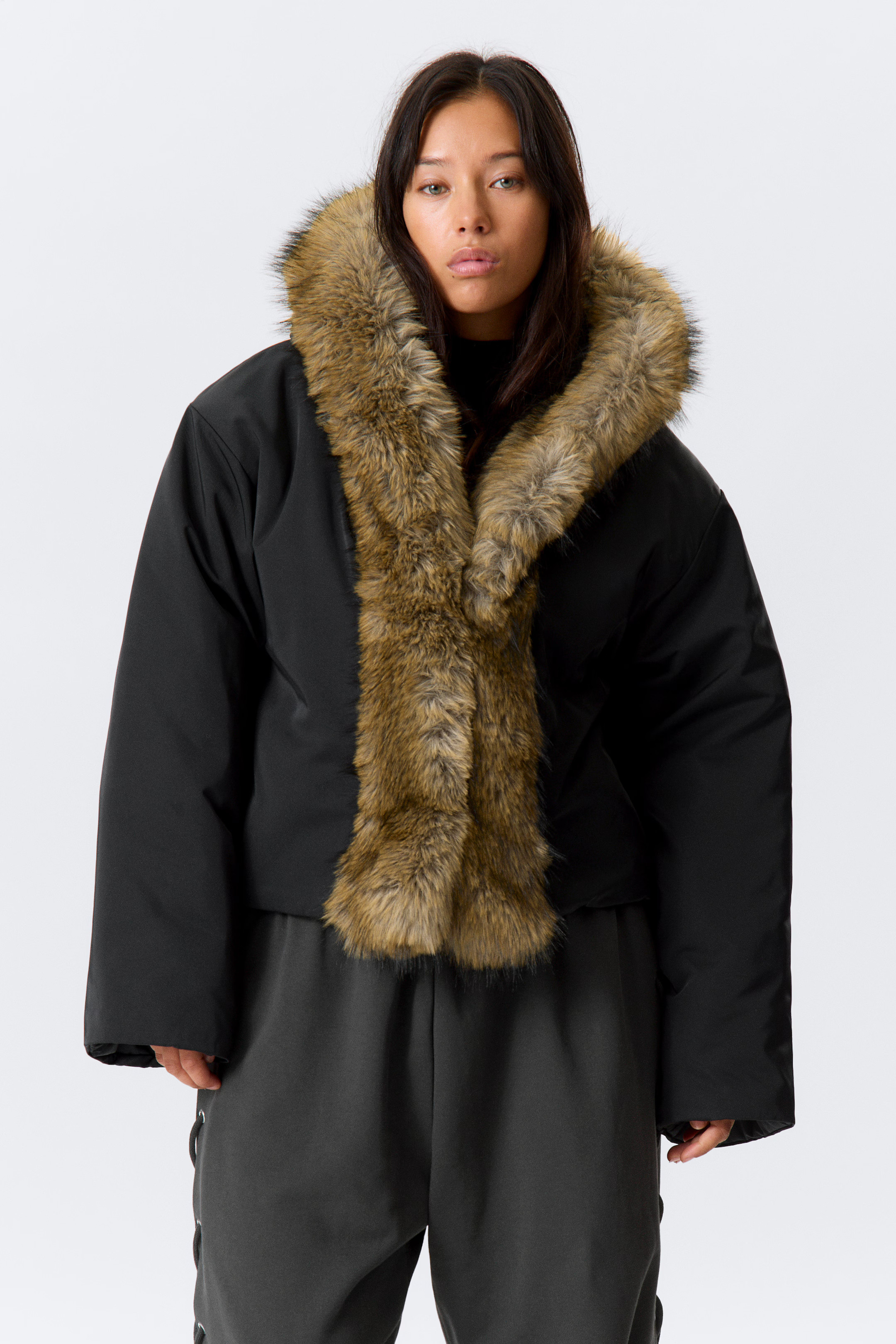 Oversized Puffer Jacket with Faux Fur | H&M (UK, MY, IN, SG, PH, TW, HK)