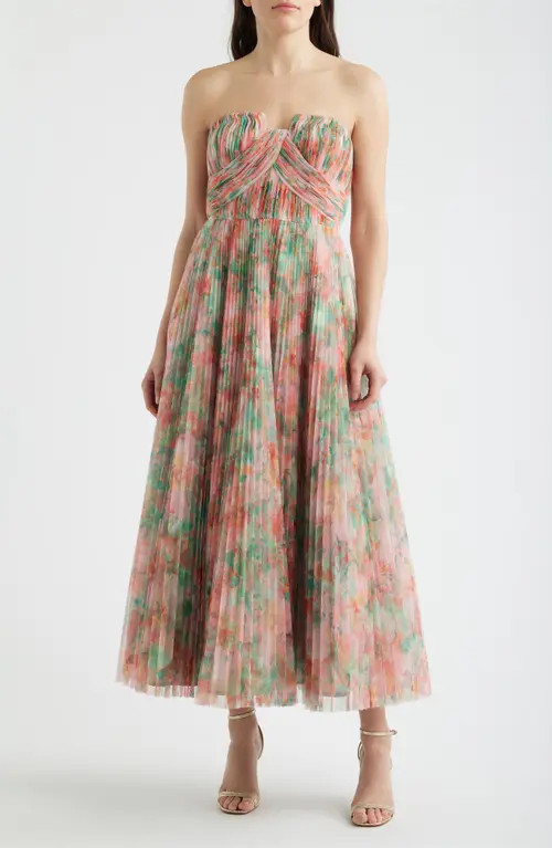 Hutch Pleated Strapless Mesh Gown in Multi Azalea Garden at Nordstrom, Size 0 | Nordstrom