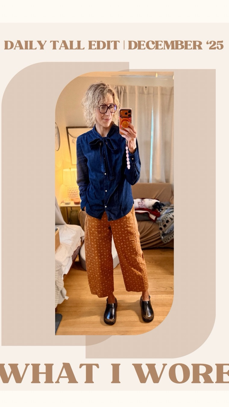 Daily Tall Edit | Denim Details & Fall Barrel Silhouettes
My Daily Tall Diary: what’s on my body, what I bought, and what I’m eyeing next.
👗 What I Wore:
Today’s look is a mix of structure and comfort — very fall, very me.
I pulled out the Izzy barrel pants from Anthropologie. I grabbed these over the summer, but because they’re a heavyweight cotton and the mustard tone leans warm, they transition perfectly into fall.
Paired them with the denim button-down, tie-neck blouse from GAP. I can’t stop wearing this since the day it arrived. It’s a heavier denim (so good for fall), has a subtle western nod that’s trending right now, and the tie neck detail makes it feel a little more elevated and work-appropriate.
Finished everything with my Coach leather platform clogs — 90s nostalgia in the best way. The slightly worn toe, the true clog silhouette… they’re insanely comfortable. I’m fully in my clog era.
🛍️ What I Purchased:
• Sky Dolls sweatsuit — I’ve had my eye on this set for forever but could never land the right size/color combo before it sold out. Found one on Poshmark randomly and immediately grabbed it.
The fabric is super soft with a bit of stretch. I like to toss mine in the dryer on low heat for about 20 minutes when they’re wet — if I fully air-dry them they get a little “crunchy.”
The pants fit true to size. The sweatshirt fits small for a large – I wanted oversized, and the large fits more like a regular large on me.
What’s in My Cart:
• More barrel jeans — are we even surprised?
• The new big-cuff barrel jeans from Madewell — they just dropped and the cuff + silhouette is so good.
• Anthropologie’s graphic big-cuff barrel pants — they have this slight sheen with the polka dots… honestly adorable, especially for the holidays.
✨ Linked everything on LTK.
Which pair should I grab first — Madewell or Anthro?


#LTKTall #LTKHoliday #LTKOver40